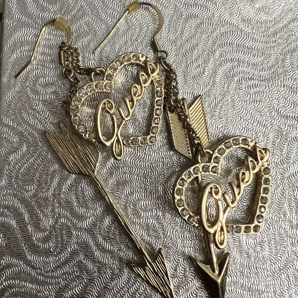 Guess Gold Crystal Heart Earrings